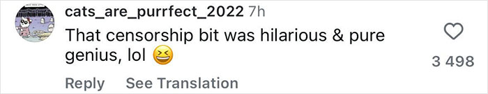 Comment on social media post about censorship humor, featuring a laughing emoji and user engagement count.