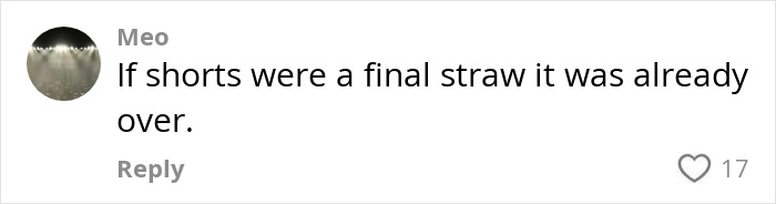 Comment about shorts being a final straw, reflecting woman left in shock after friendship ends over mom shorts.