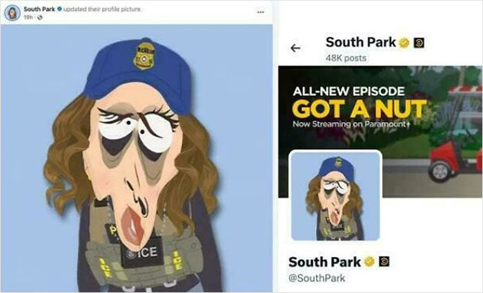 South Park profile picture showing a distorted police character in chaotic good style, highlighting unique creative expression.