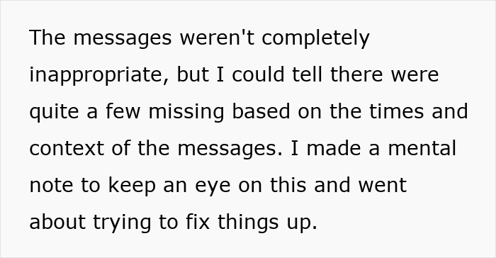 Text excerpt showing a husband noticing cheating messages and planning a pro revenge to outsmart his wife and walk away with everything.