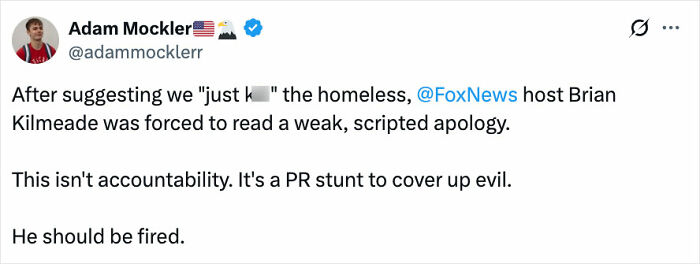 Tweet screenshot by Adam Mockler criticizing Fox News host Brian Kilmeade for an evil comment during Ukrainian refugee attack discussion on live TV. Tweet screenshot by Adam Mockler criticizing Fox News host Brian Kilmeade for an evil comment during Ukrainian refugee attack discussion on live TV.