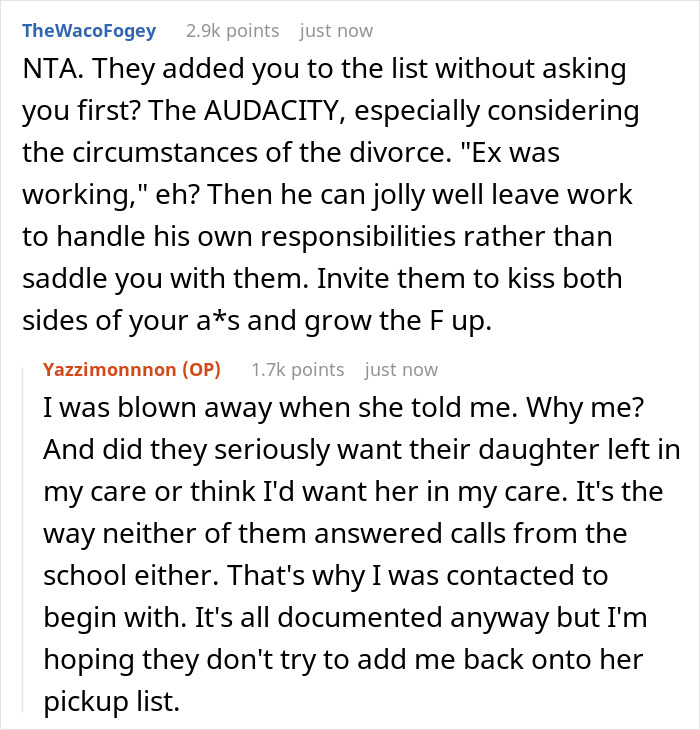 Screenshot of a Reddit thread discussing a cheating guy expecting his ex to pick up his affair kid from school. Screenshot of a Reddit thread discussing a cheating guy expecting his ex to pick up his affair kid from school.