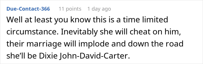 Screenshot of an online comment discussing a time-limited circumstance involving name changes after marriage.