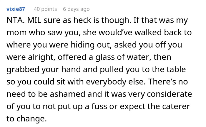 Screenshot of online comment discussing a wedding drama where couple can&rsquo;t accommodate friend&rsquo;s diet and guest brings own food.