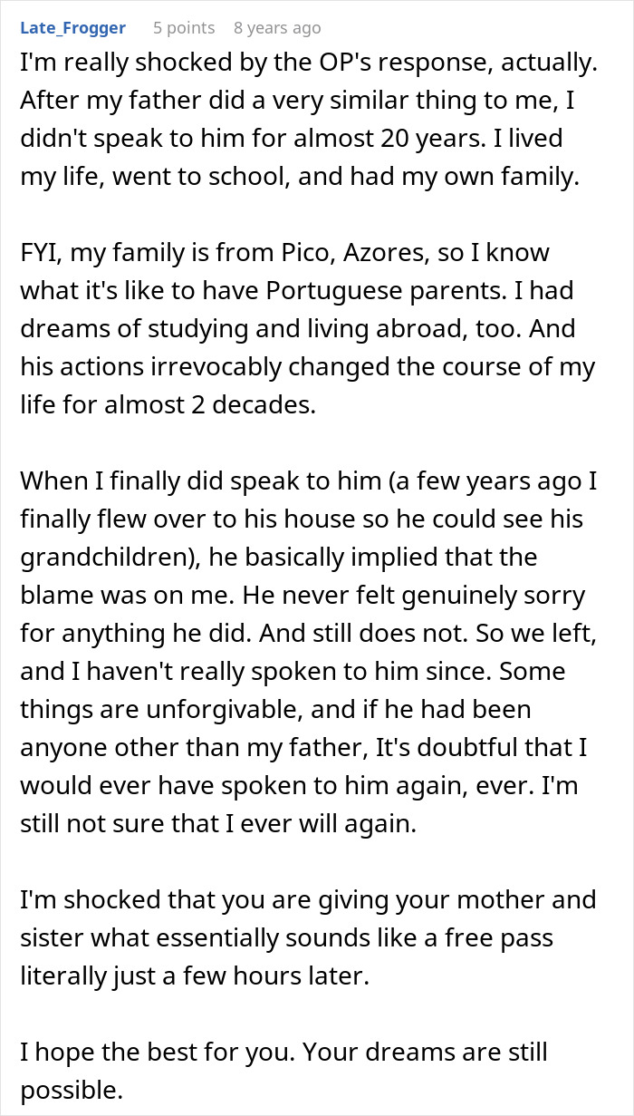 Alt text: Woman learns the truth about why she never got to study abroad in an emotional online discussion. Alt text: Woman learns the truth about why she never got to study abroad in an emotional online discussion.