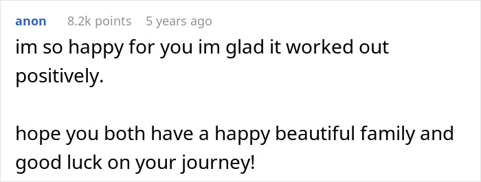 Screenshot of a forum comment expressing happiness and well wishes for a journey related to artificial insemination plans.