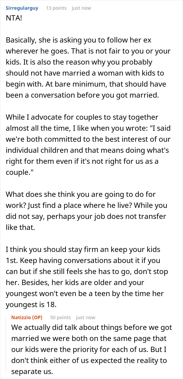 Reddit discussion highlighting challenges in marriage, kids, and stepkids relationships with advice on prioritizing children's needs.