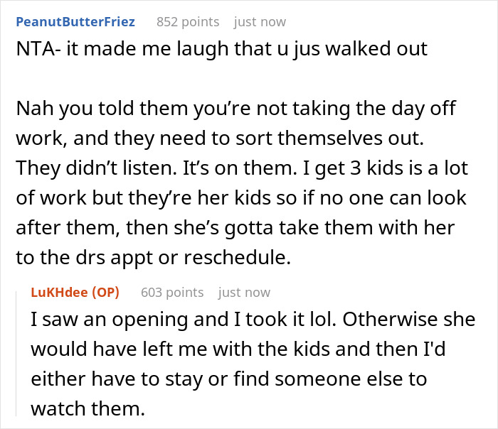 Screenshot of a Reddit conversation discussing a teen secretly planning to ditch babysitting half siblings.