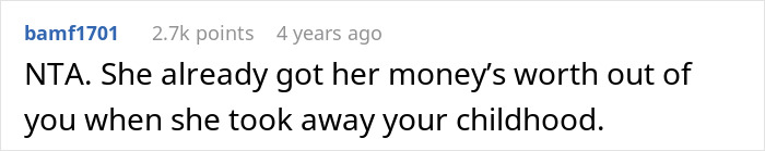 Screenshot of a Reddit comment about take care siblings refusing support mother, discussing a difficult family situation.