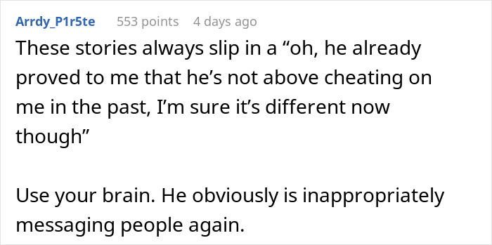 Comment discussing suspicion and confusion over inappropriate messaging found on husband&rsquo;s phone during surgery.