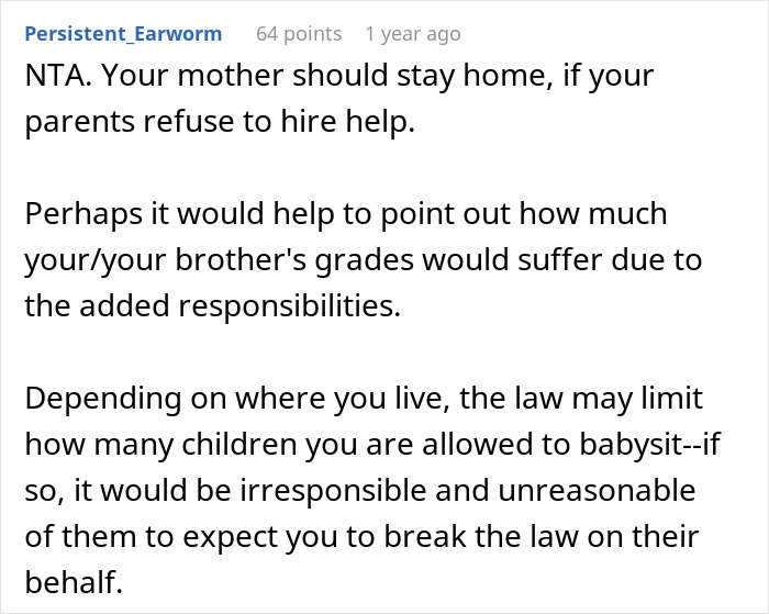 Comment discussing parents and siblings in Austria babysitting responsibilities and legal limits on child supervision. Comment discussing parents and siblings in Austria babysitting responsibilities and legal limits on child supervision.