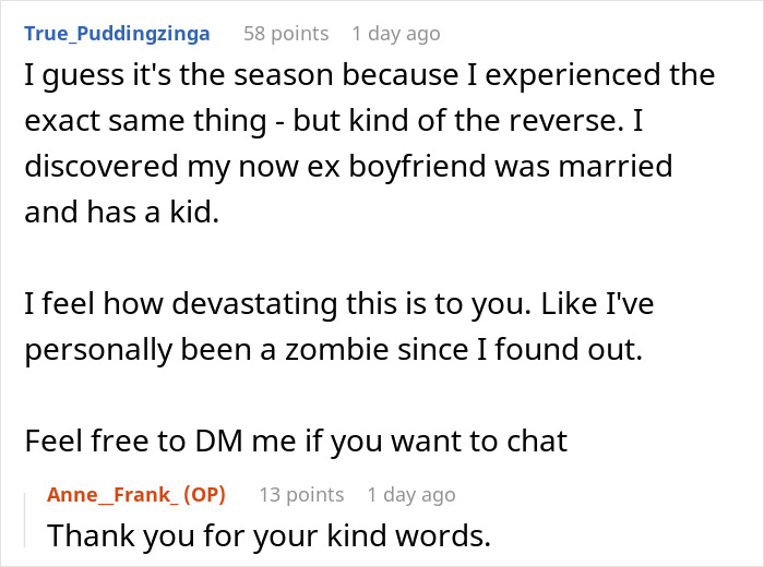 Screenshot of a Reddit conversation where a woman shares feelings after learning she was her husband’s second choice. Screenshot of a Reddit conversation where a woman shares feelings after learning she was her husband’s second choice.