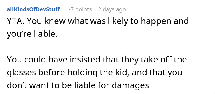 Comment discussing liability after a baby breaks iPhone and Gucci sunglasses worth &pound;2,300 in a dispute.