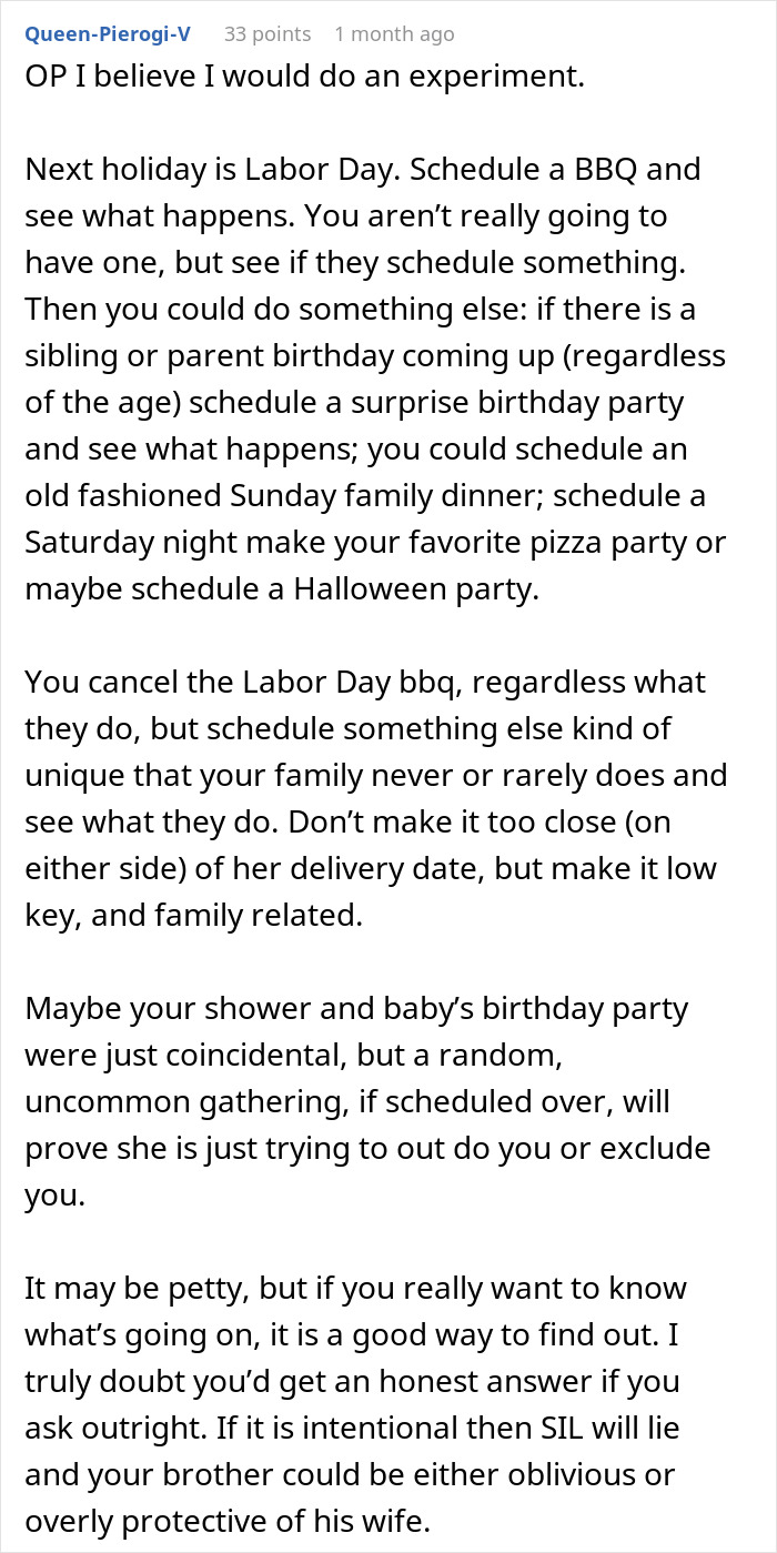 Text advice on handling bro and SIL planning baby shower on nephew&rsquo;s first birthday overshadowing mom&rsquo;s child concerns.