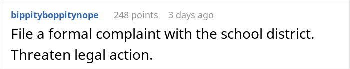 User comment suggesting to file a formal complaint with the school district and threaten legal action over school CPS call issue. User comment suggesting to file a formal complaint with the school district and threaten legal action over school CPS call issue.