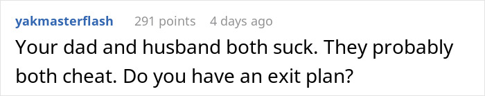 Screenshot of a Reddit comment discussing a troubled relationship involving husband and pregnant wife issues.