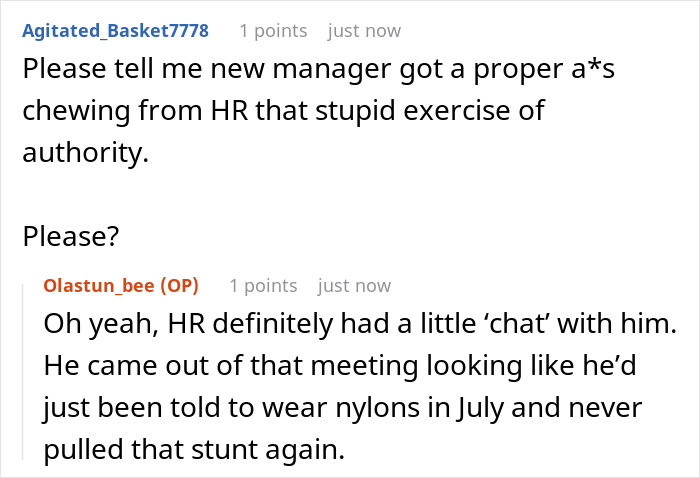 Screenshot of a discussion about employees maliciously complying with a strict dress code before HR called it off. Screenshot of a discussion about employees maliciously complying with a strict dress code before HR called it off.