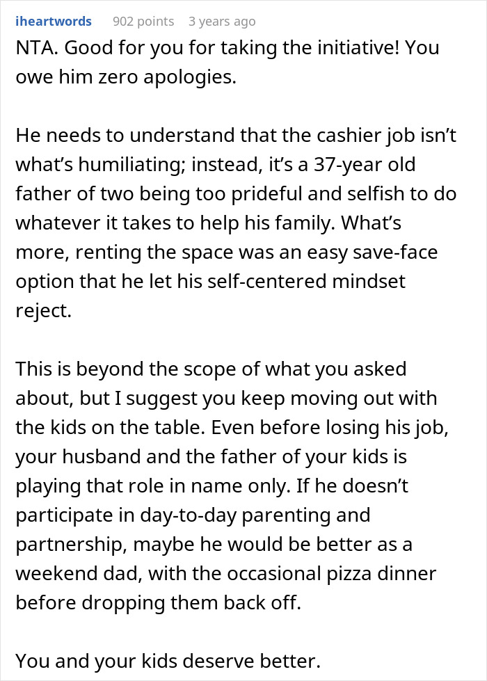 Text post discussing a woman renting out her husband&rsquo;s man cave after he refuses to work or help out.
