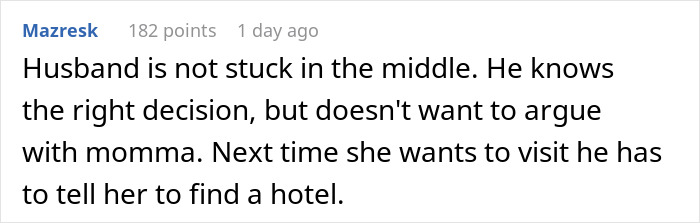 Comment about unhinged MIL showing up uninvited and making demands, discussing boundaries and possible solutions.