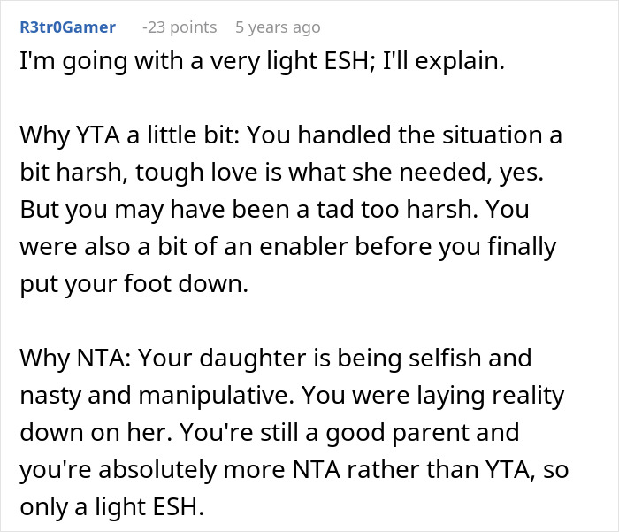 Comment discussing handling sibling's engagement with tough love and addressing selfish behavior in family dynamics.