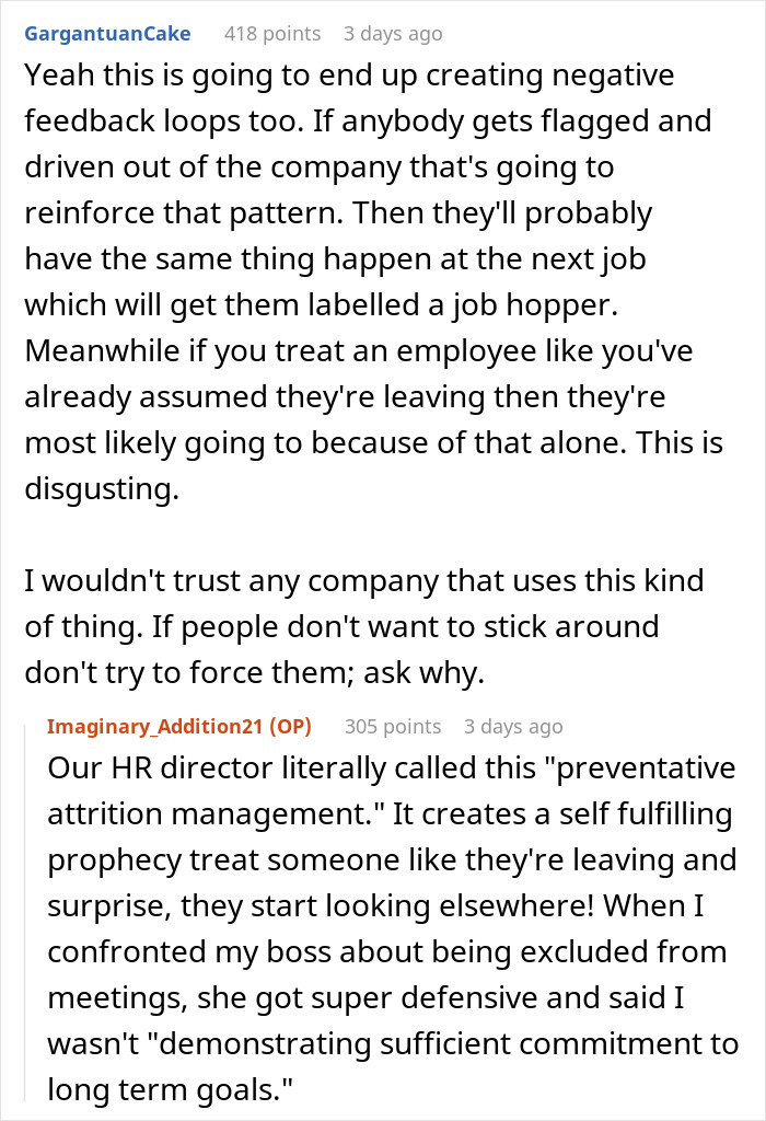 Text conversation discussing employee sidelining at work and discovering shocking corporate spying on staff practices.