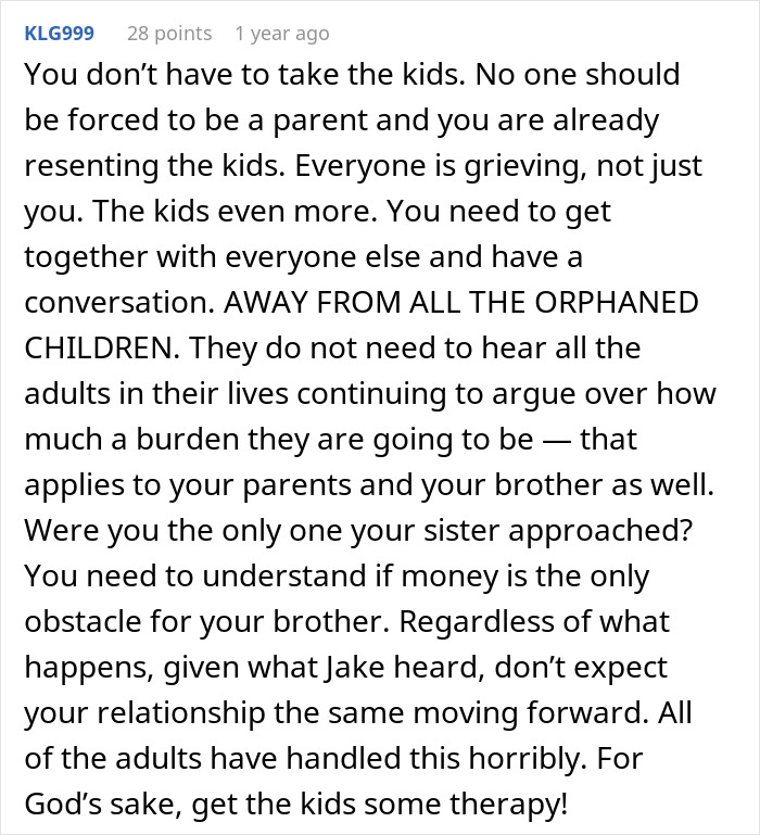 Comment discussing a woman’s life turned upside down after her late sister’s dying wish about kids and parenting burden. Comment discussing a woman’s life turned upside down after her late sister’s dying wish about kids and parenting burden.