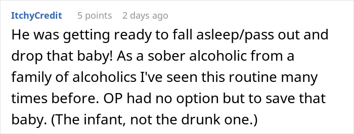 Commenter shares experience as sober alcoholic recognizing husband’s real problem while caring for baby in nursery. Commenter shares experience as sober alcoholic recognizing husband’s real problem while caring for baby in nursery.