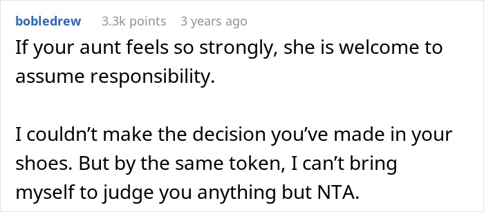 Comment from user bobledrew discussing responsibility and judgment about sister unwanted siblings adoption situation.