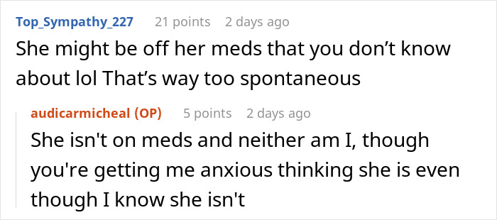 Screenshot of a Reddit conversation discussing concerns about spontaneity related to a man breaking up with fiancée. Screenshot of a Reddit conversation discussing concerns about spontaneity related to a man breaking up with fiancée.