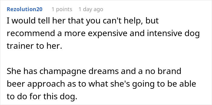 Comment discussing advice on adopting a dog with behavior issues and recommending an intensive dog trainer. Comment discussing advice on adopting a dog with behavior issues and recommending an intensive dog trainer.