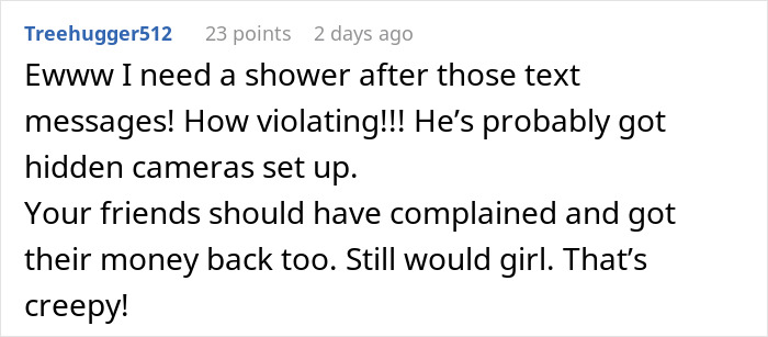 User expressing discomfort about creepy Airbnb host texts and concerns of hidden cameras after receiving worried messages.