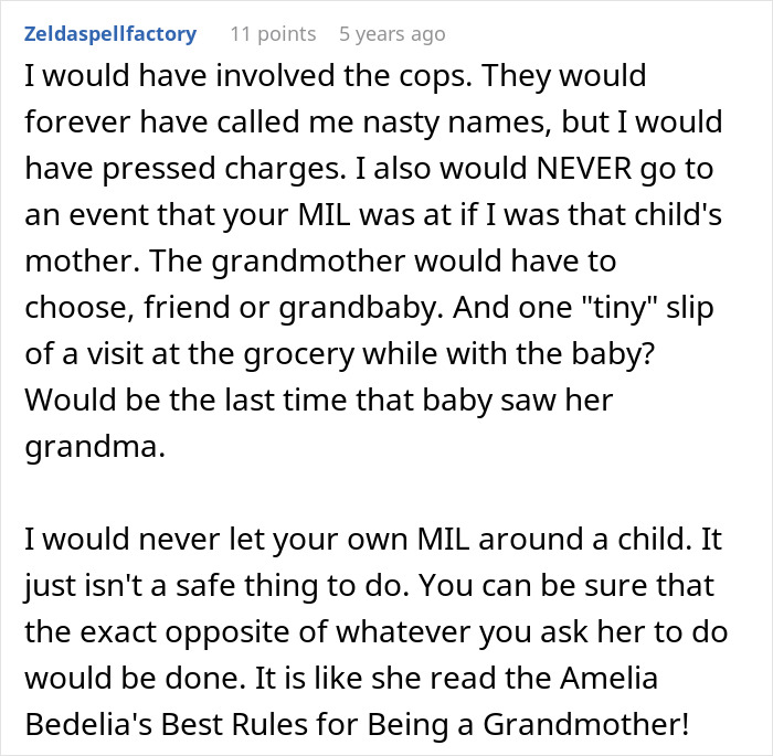 Screenshot of an online comment warning against letting a MIL care for a child with severe allergies to prevent ER visits.