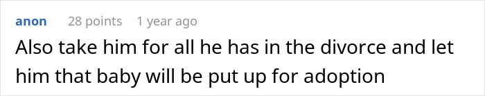 Comment about divorce and adoption related to husband coercing wife into pregnancy as punishment for cheating.