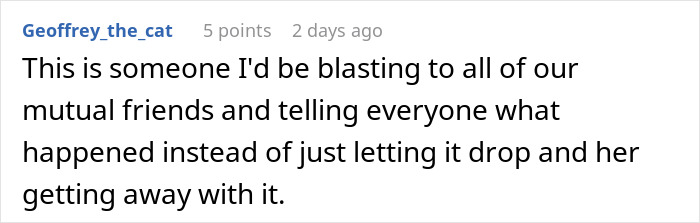 Screenshot of a Reddit comment discussing a friendship ending over a purse fiasco and sharing feelings about the incident.