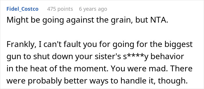 Reddit comment discussing eldest sister’s promiscuous past revealed after mocking youngest brother’s virginity. Reddit comment discussing eldest sister’s promiscuous past revealed after mocking youngest brother’s virginity.