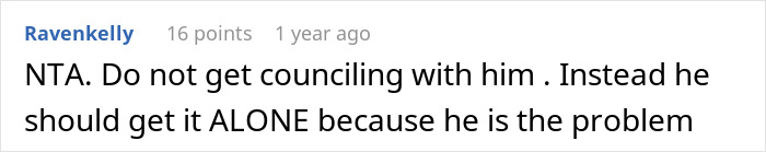 Comment discussing a man joking about trading his wife for a younger woman, with mention of his twin brother offering to date her instead.