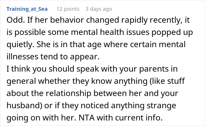 Comment discussing possible mental health issues behind woman forbidding brother-in-law from talking to her despite seeing nephew less.