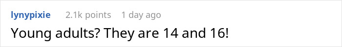 Screenshot of a social media comment where a user questions teens' ages in a discussion about a dad refusing a Europe trip.