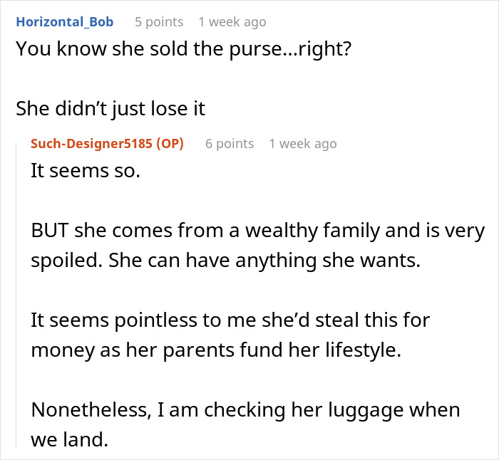 Online forum discussion about a purse fiasco ending a 15-year friendship involving wealthy and spoiled individuals.