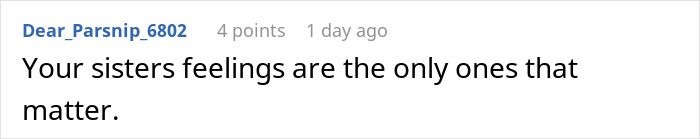 Screenshot of an online comment defending sister&rsquo;s feelings after woman exposes brother-in-law cheating, sparking divorce talks.