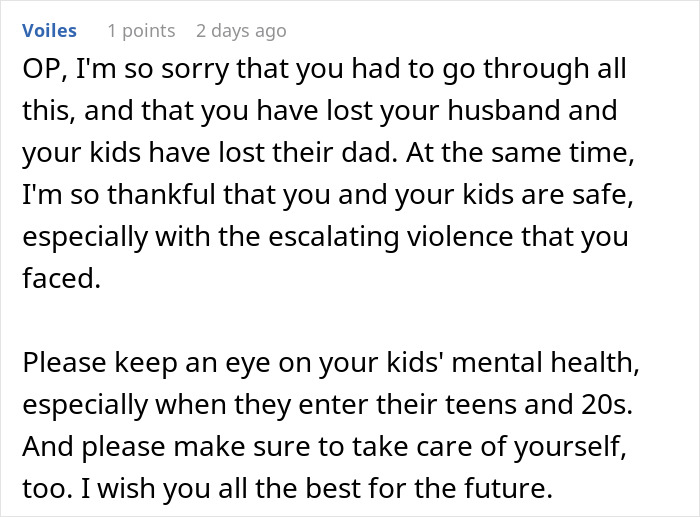 Comment discussing a woman learning a hard lesson after giving her husband another chance and facing escalating violence.