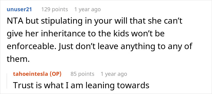 Screenshot of a Reddit conversation discussing stepkids expecting inheritance despite treating stepdad with indifference.