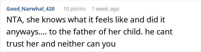 Screenshot of a social media comment discussing betrayal involving a woman exposing her best friend&rsquo;s affair to her boyfriend.