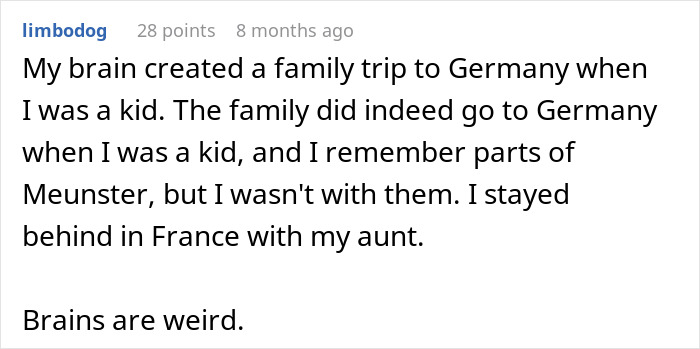 Reddit comment about a false memory, relating to someone convinced they took an art class with their girlfriend.