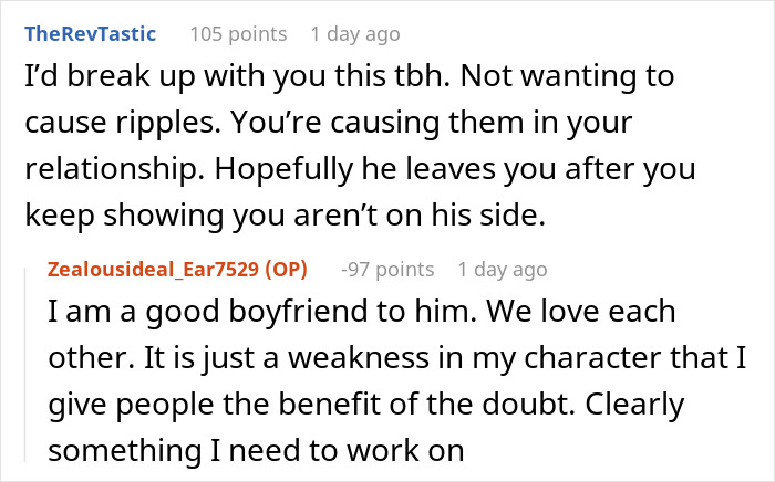 Comment thread showing conflict in a relationship where a man catches a friend stealing his boyfriend&rsquo;s camera and confronts her.