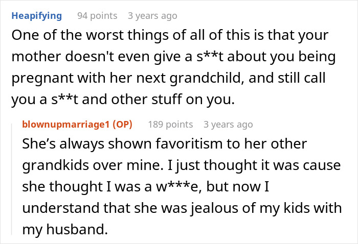Screenshot of a Reddit conversation about a woman discovering her mother&rsquo;s long-term affair with her husband.