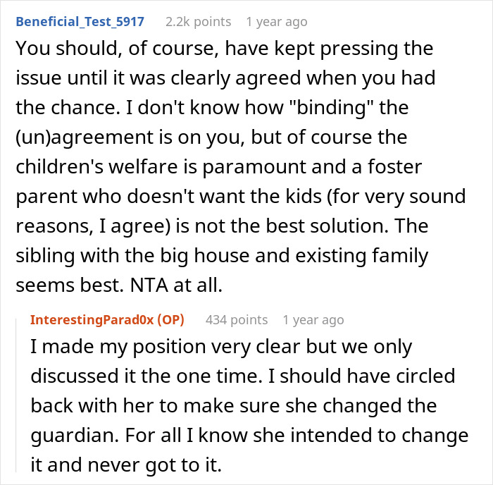 Reddit conversation about a woman’s life turning upside down after her late sister’s dying wish involving kids and guardianship. Reddit conversation about a woman’s life turning upside down after her late sister’s dying wish involving kids and guardianship.