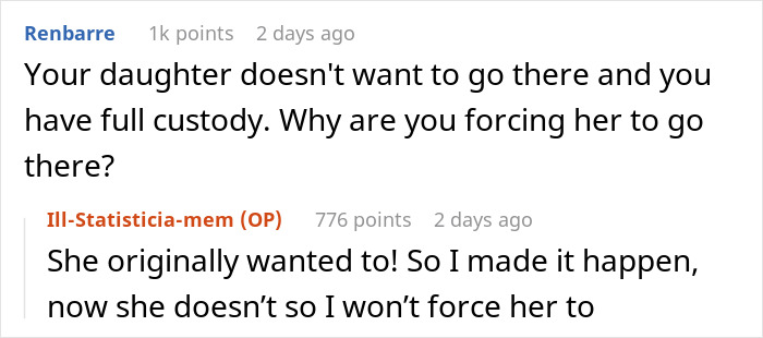 Reddit conversation about dad paying $300 child support and custody control, mom challenges his control over 10-year-old.