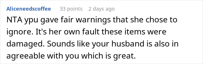 Screenshot of a Reddit comment discussing refusal to pay &pound;2,300 after baby breaks iPhone and Gucci sunglasses.