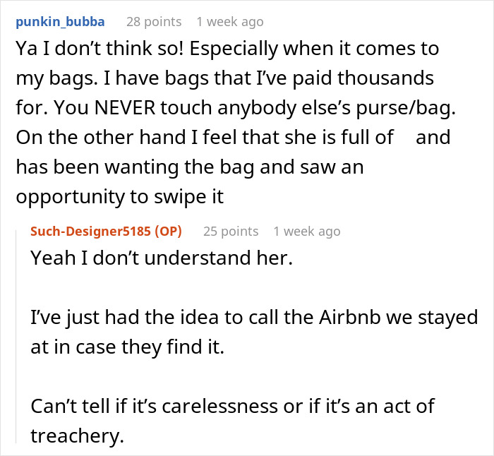 Reddit conversation about a woman ending a 15-year friendship over a purse fiasco and feelings of betrayal.